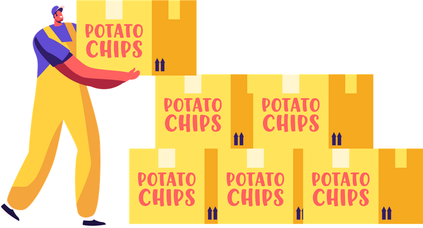 Coursier mâle livrant des boîtes de chips  Illustration