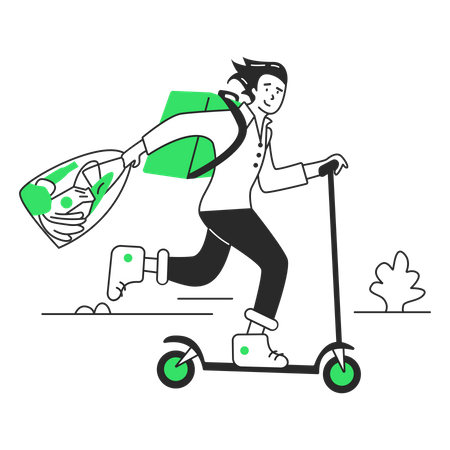 Coursier sur un scooter avec une commande  Illustration