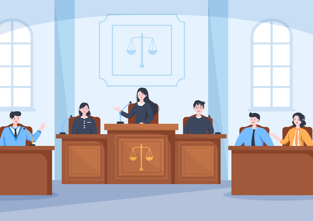 Court Room with Lawyers and jury  Illustration