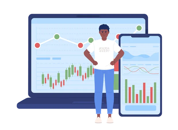 Courtier en ligne utilisant différentes plateformes d'investissement  Illustration