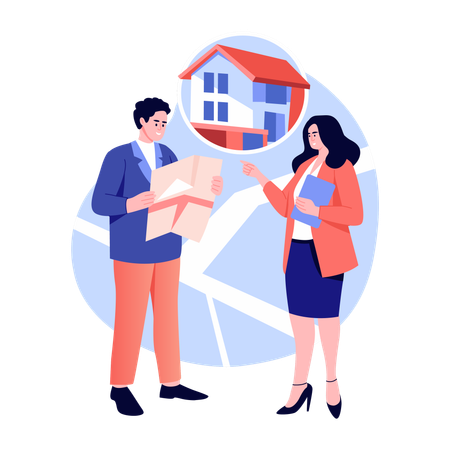 Le courtier finalise la transaction pour une nouvelle maison  Illustration