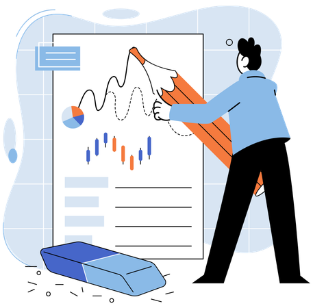 Courtier financier analysant les graphiques boursiers  Illustration