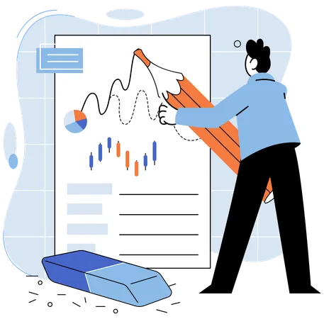 Courtier financier analysant les graphiques boursiers  Illustration