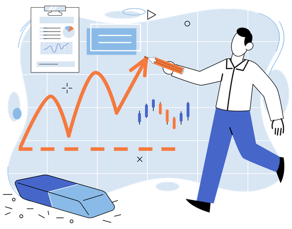 Courtier financier analysant les graphiques boursiers  Illustration