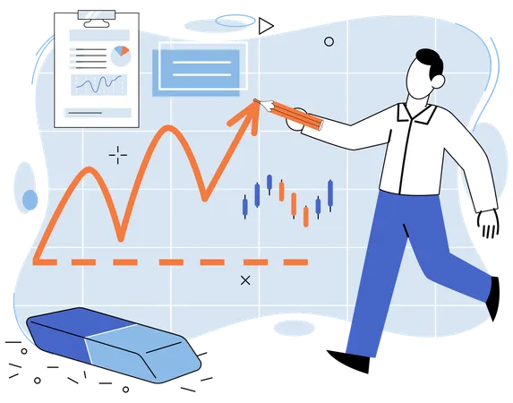 Courtier financier analysant les graphiques boursiers  Illustration