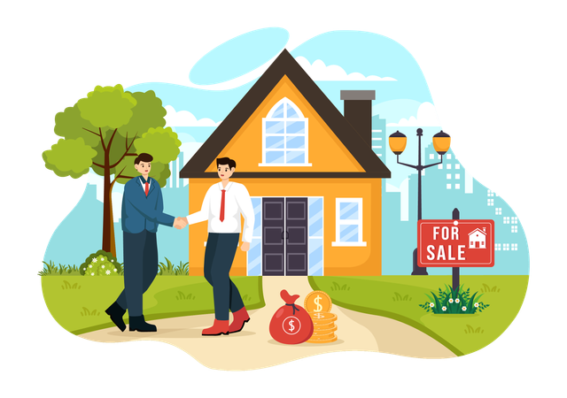 Courtier immobilier effectuant une transaction immobilière  Illustration