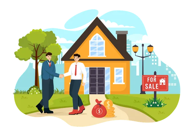 Courtier immobilier effectuant une transaction immobilière  Illustration