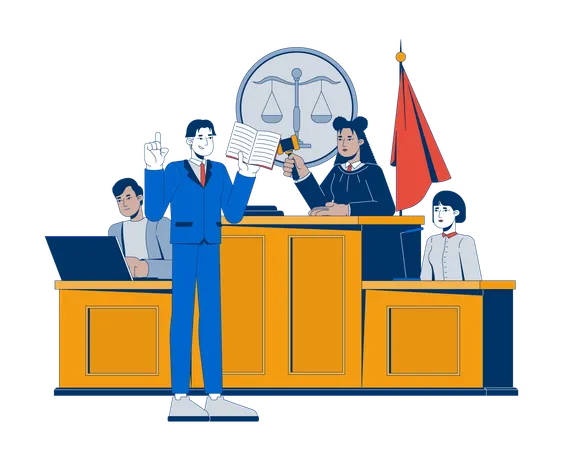 裁判官、弁護士、証人による法廷での裁判  イラスト