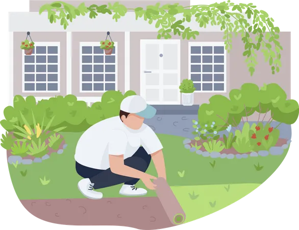 Courtyard greening, lawn care  Illustration