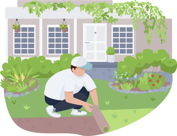 Courtyard greening, lawn care  Illustration