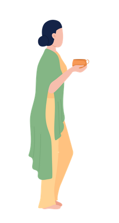 Covered by blanket woman in comfy clothes with mug  Illustration