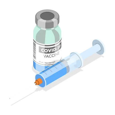3 D Isometrische Flache Vektor Konzeptdarstellung Des COVIDE 19 Impfstoffs Der Injektionsspritze Und Der Flasche Mit Medikamenten Illustration