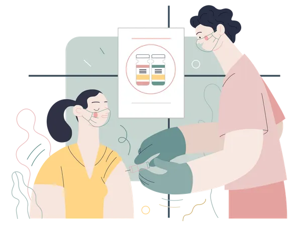 Medical Insurance Coronavirus COVID 19 Vaccination Modern Flat Vector Concept Digital Illustration Of A Therapist Vaccinating A Female Patient Medical Office Or Laboratory Illustration