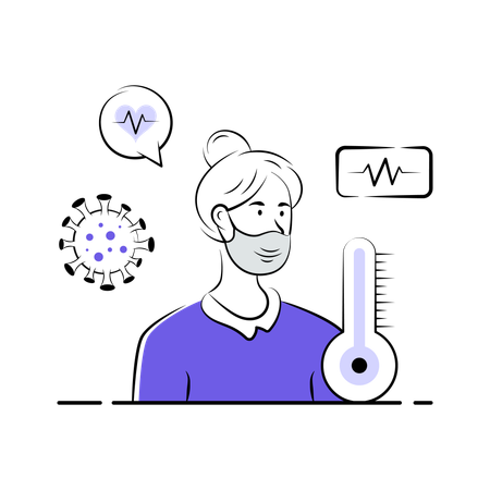 Covid Sufferer wears mask on face  Illustration