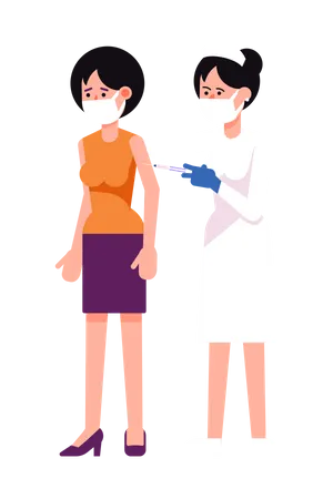 Mass Vaccination In Medical Clinic Nurse Gives Covid 19 Vaccine To Woman Patient Vector Illustration Illustration