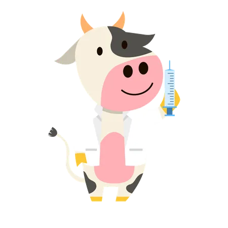 Vector Flat Character Of Cow As Farm Animal Doctor Illustration