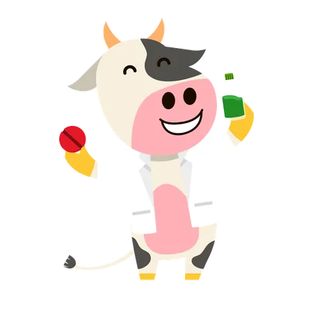 Vector Flat Character Of Cow As Farm Animal Doctor Illustration