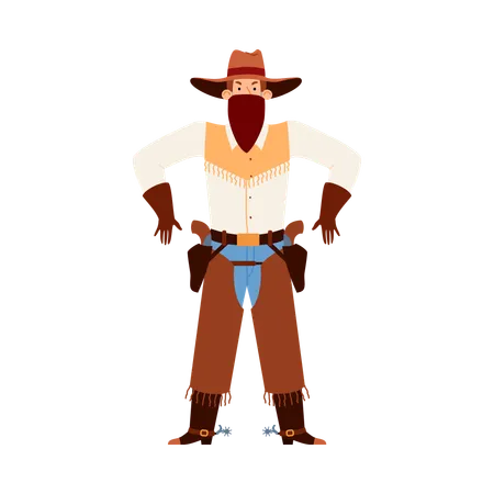 Cowboy ou bandit armé portant un bandana et un chapeau  Illustration