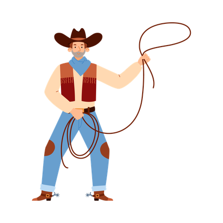 Un cow-boy de l'Ouest ou un Texas Ranger jetant un lasso  Illustration