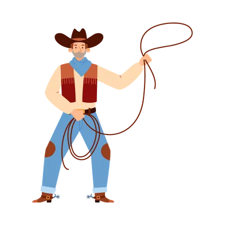 Un cow-boy de l'Ouest ou un Texas Ranger jetant un lasso  Illustration