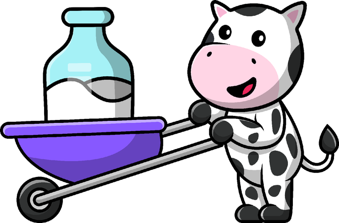 Cow Bring Milk With Trolley  イラスト