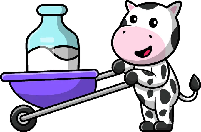 Cow Bring Milk With Trolley  Illustration