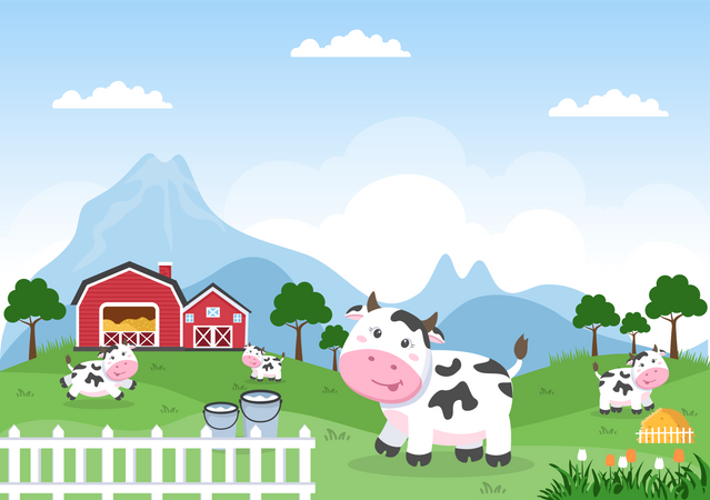 Cow Farm Illustration