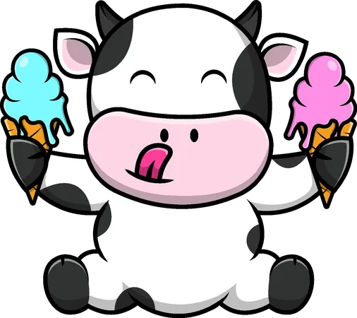Cow Holding Ice Cream Cone  Illustration