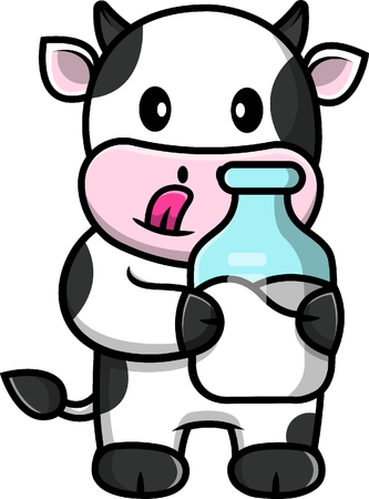 Cow Holding Milk Bottle  일러스트레이션