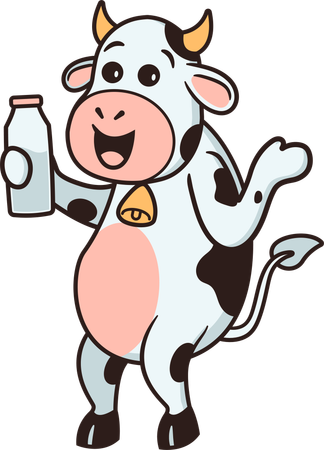 Cow holding milk bottle  Illustration