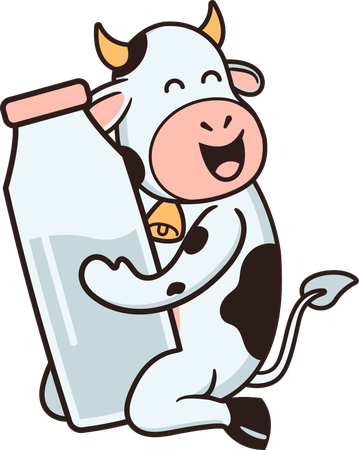 Cow holding milk bottle  Illustration