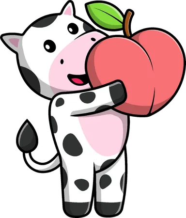 Cow Holding Peach Fruit  Illustration