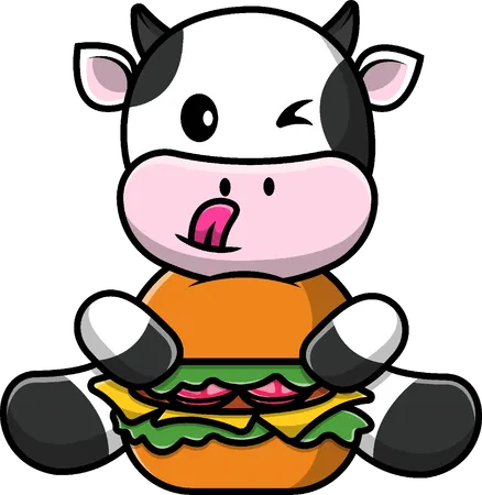 Cow Hugging Burger  Illustration
