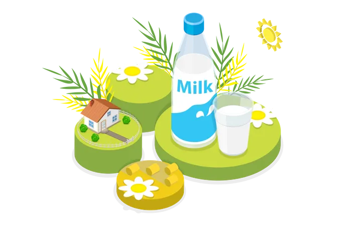 Cow Milk and Organic Farming Product  일러스트레이션