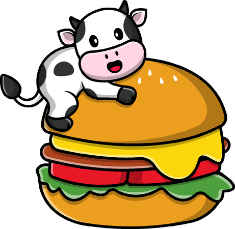 Cow On Big Burger  Illustration