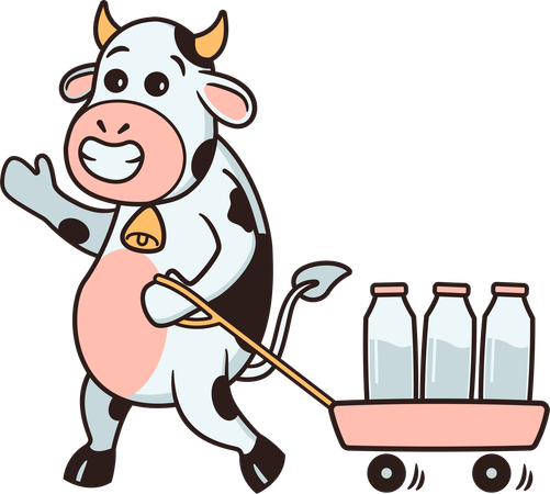 Cow pulling milk bottle cart  Illustration