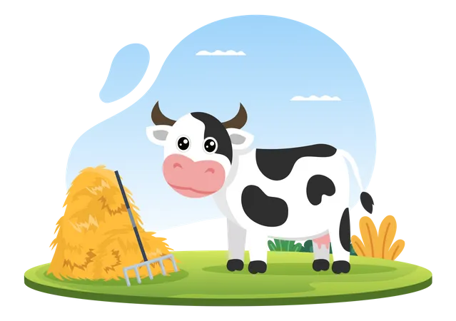 Cow standing in farm Illustration