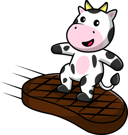 Cow Surfing With Steak Meat  Illustration
