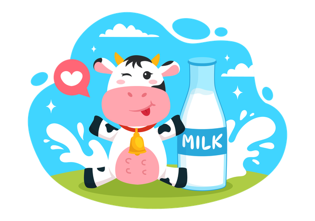 Cow with milk bottle  Illustration