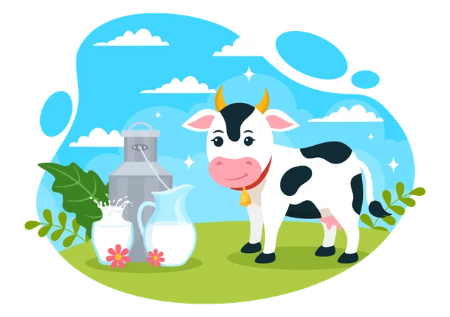 Cow with milk jar  Illustration