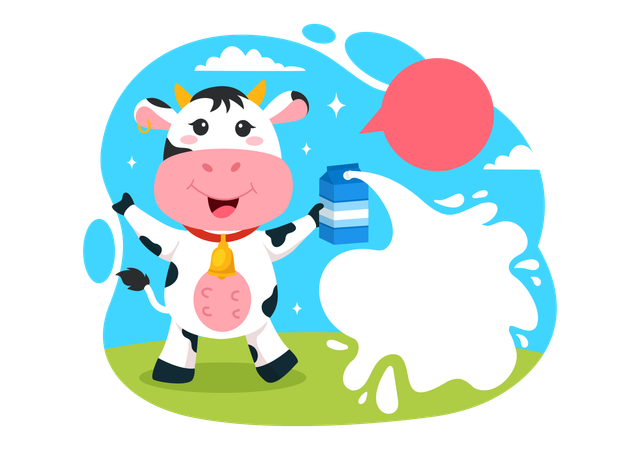 Cow with milk package  イラスト