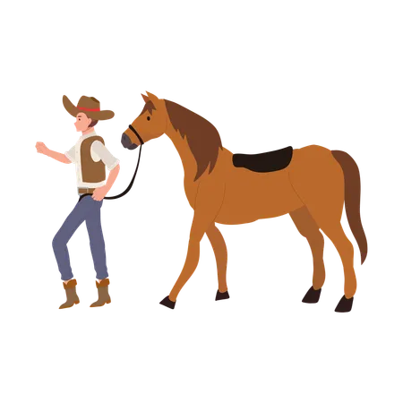 Cowboy andando com cavalo  Ilustração