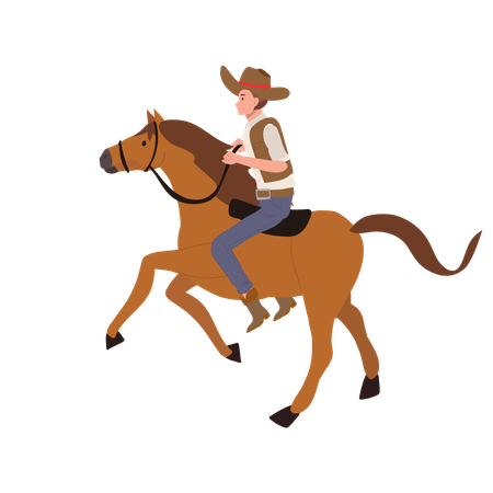 Cowboy au chapeau, monter à cheval  Illustration
