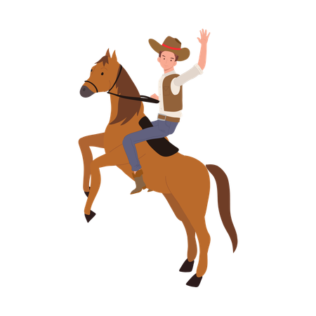 Cowboy au chapeau, monter à cheval  Illustration