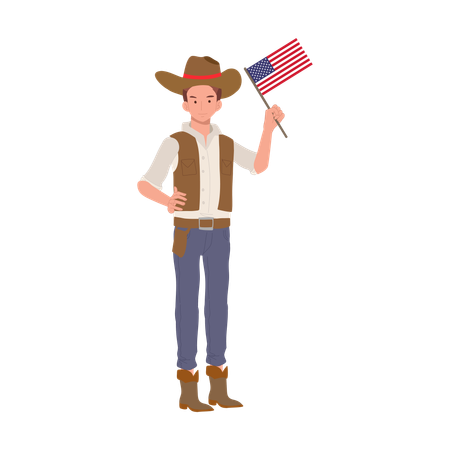 Cowboy avec drapeau américain  Illustration