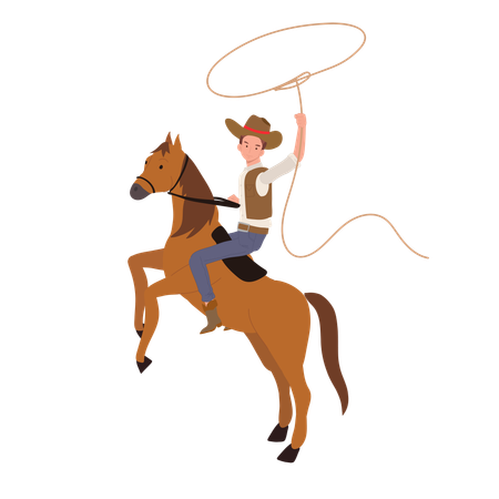 Cowboy com laço andando a cavalo  Ilustração