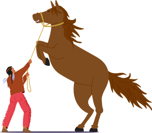 Cowboy controlling horse  Illustration