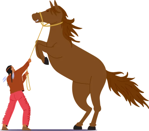 Cowboy controlling horse  Illustration