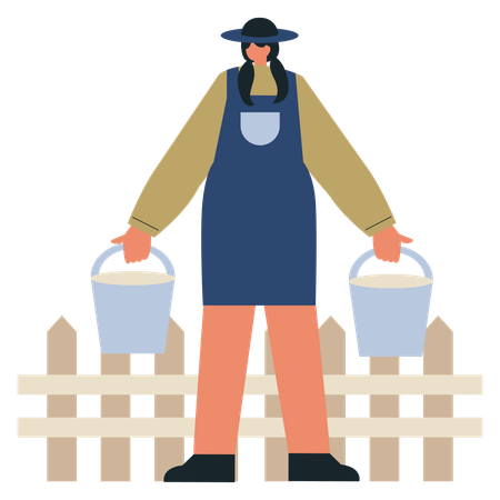 Cowboy holding water bucket  Illustration