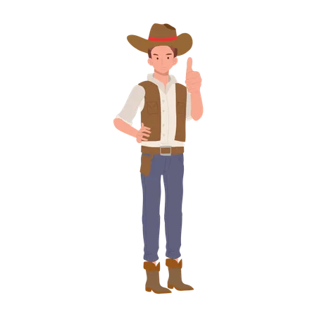 Cowboy in hat and boots giving thumbs up  Illustration